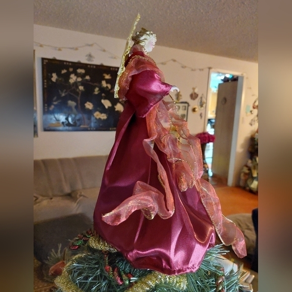 NWOT. Vintage* Angel Tree Topper, Burgandy Gown 90s - Picture 3 of 5